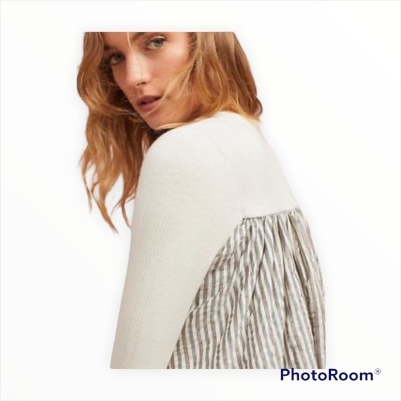 ANTHROPOLOGIE MOTH Cream Ivory Striped Back Mixed Media Swing Cardigan Sweater S - Picture 4 of 10